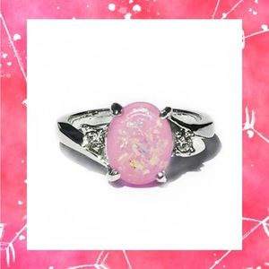 New! Silver Oval Cut Pink Opal Ring!